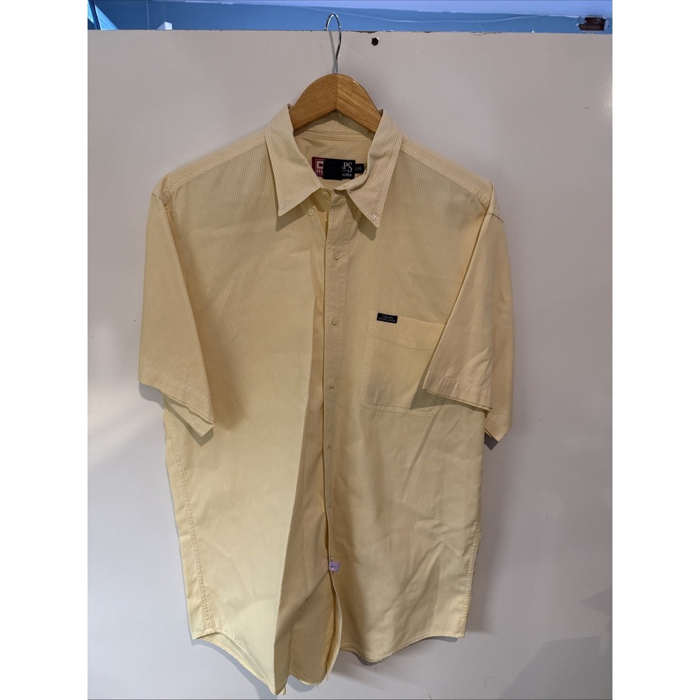 Chaps Ralph Lauren Men's Short Sleeve Button-Up Size Large Yellow Striped